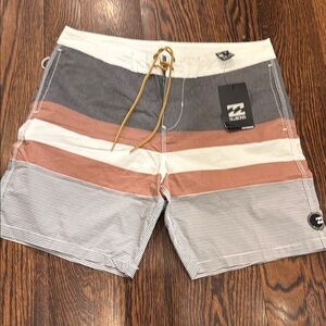 Billabong Men's Striped Gray and Tan Board Shorts